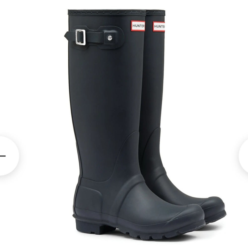 Hunter Matte Black Tall Rain Boots with Side Buckle